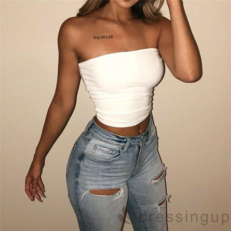 Áo ống crop top thiết kế không tay hở lưng quyến rũ thời trang cho nữ