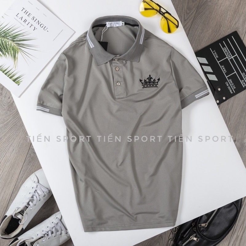 ÁO Thun Nam cổ Bẻ - Áo Cổ bẻ thêu lôgô vải cotton gai