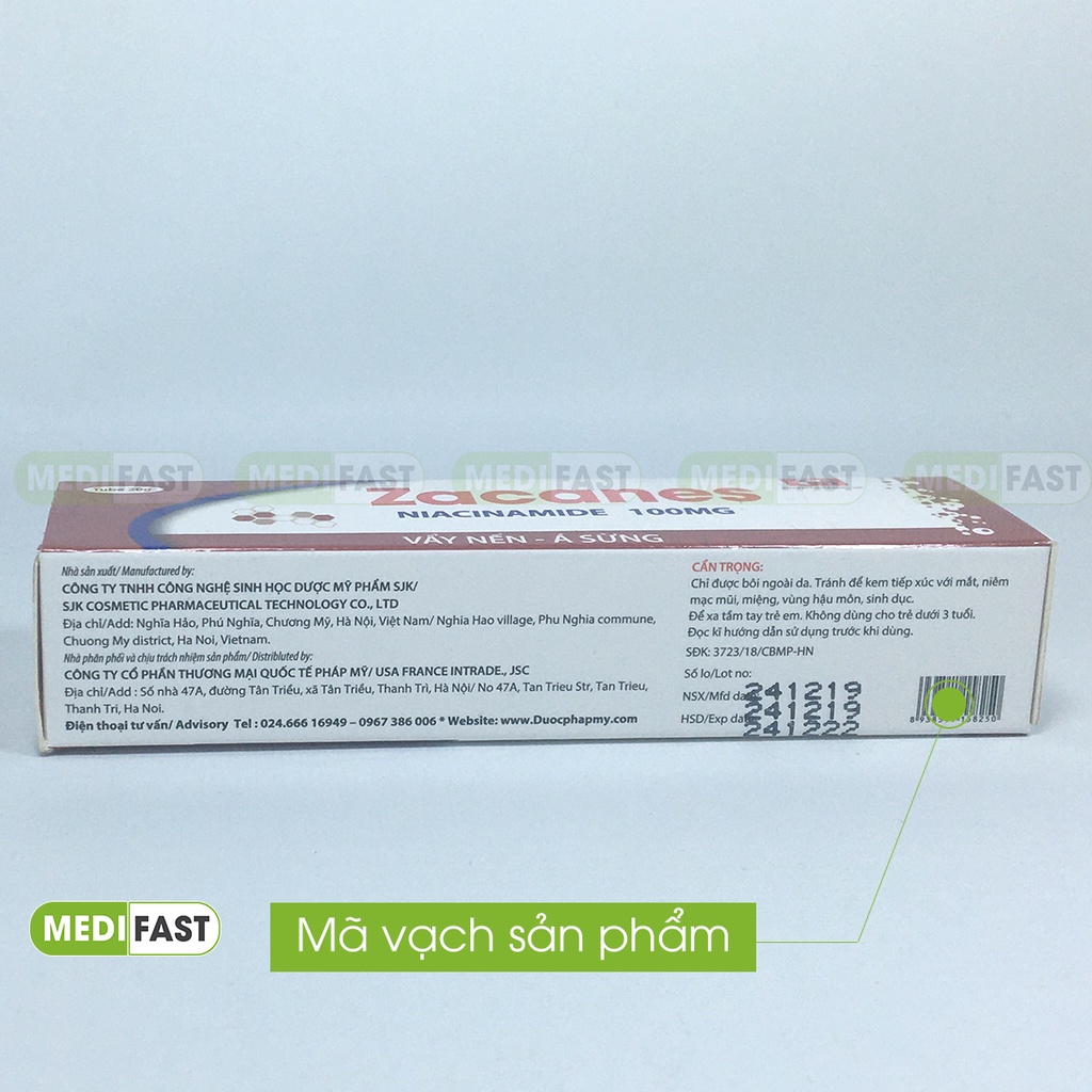 Kem bôi da giảm vẩy nến, á sừng, tổ đỉa, ngứa Zacanes từ tinh chất Tetrahydro Curcumin, Nano bạc, kẽm - Tuýp 20g