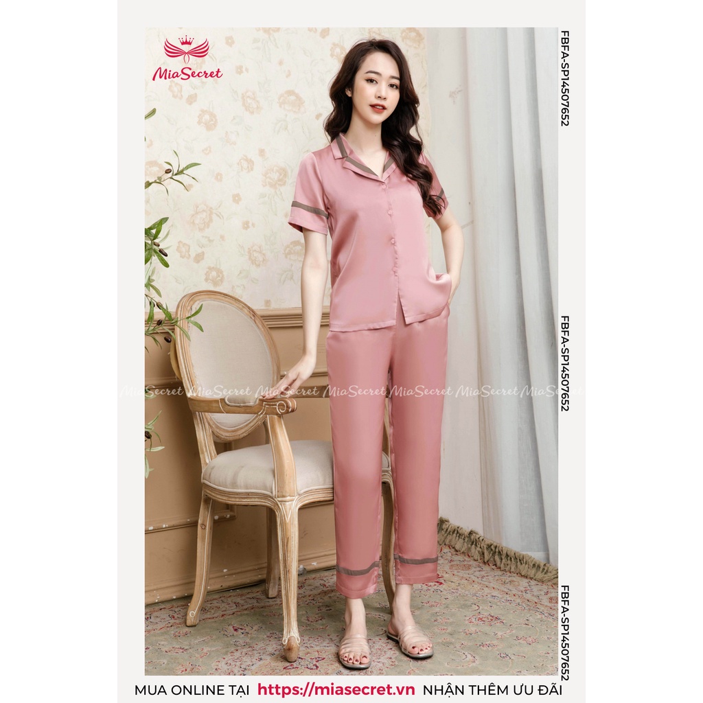 Đồ bộ nữ mặc nhà MIA SECRET, đồ ngủ pijama lụa tằm băng cao cấp mềm mượt, mặc mát MIA07652