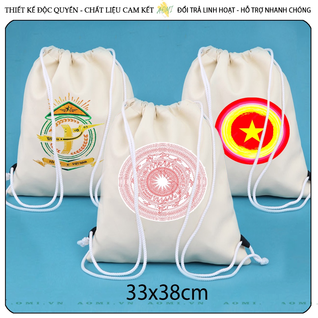 BALO TÔI YÊU VIỆT NAM CỜ TỔ QUỐC MINI AOMIVN DÂY RÚT ĐEO VAI 33x38cm NHỎ XINH CHẤT CANVAS TIỆN ÍCH DU LỊCH DẠO PHỐ