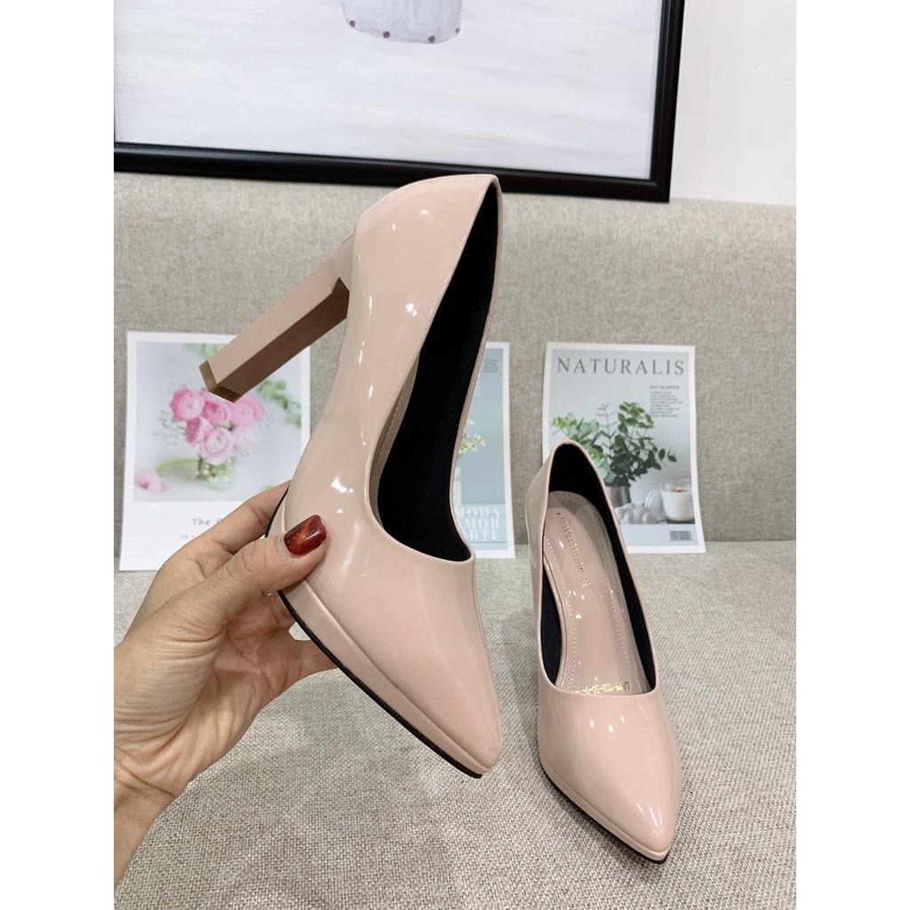 Giày cao gót đế đúp 11cm da bóng siê sang - D757