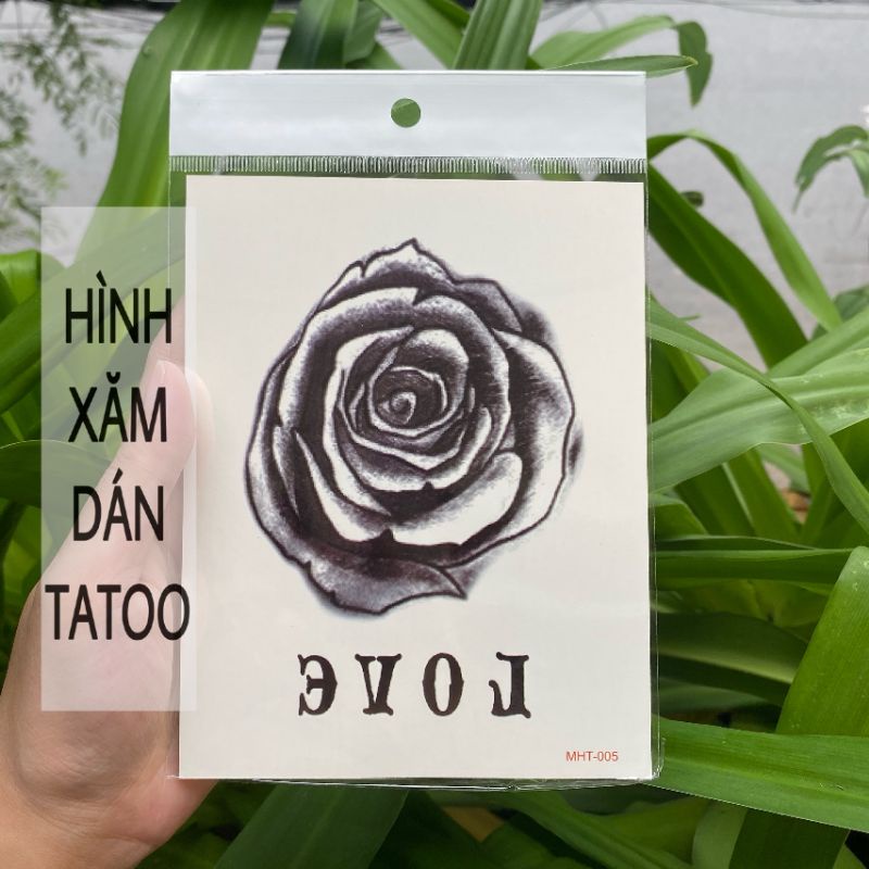 Hình xăm hoa hồng chữ LOVE đẹp ngầu MHT05 size bàn tay to &lt; 12x16cm. Boss tatoo - xăm dán tạm thời