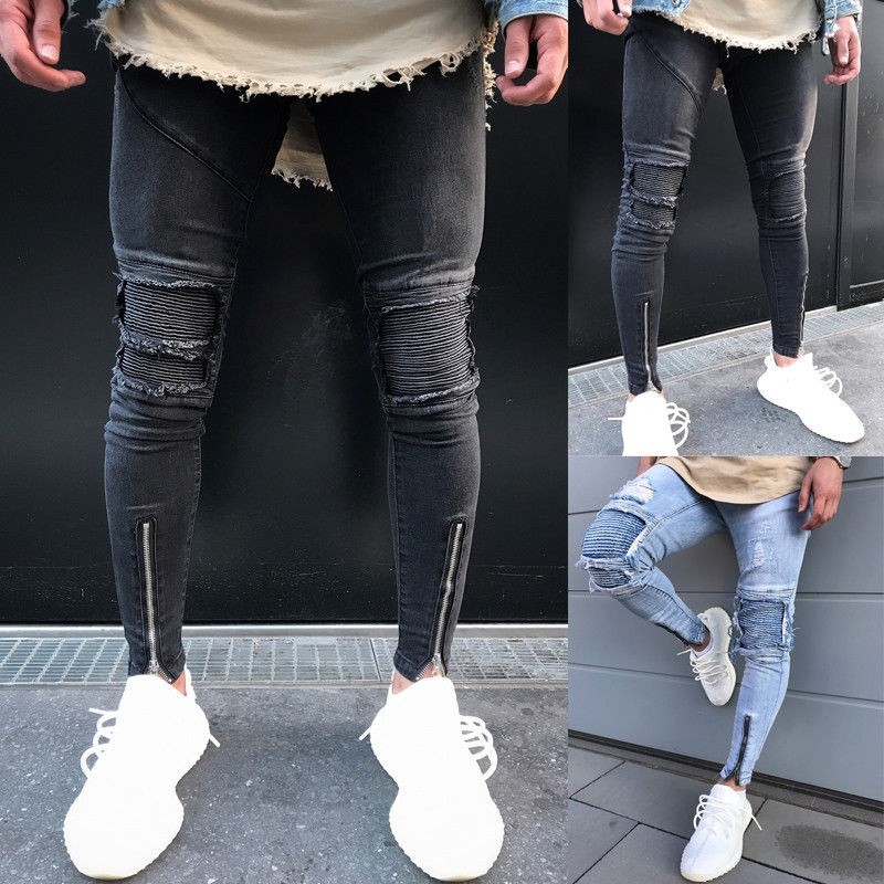 Men Ripped Skinny Biker Jeans Destroyed Frayed Mens Jeans Pants stretchabele Skinny Comfortable Denim Fashion Jeans for Men COD