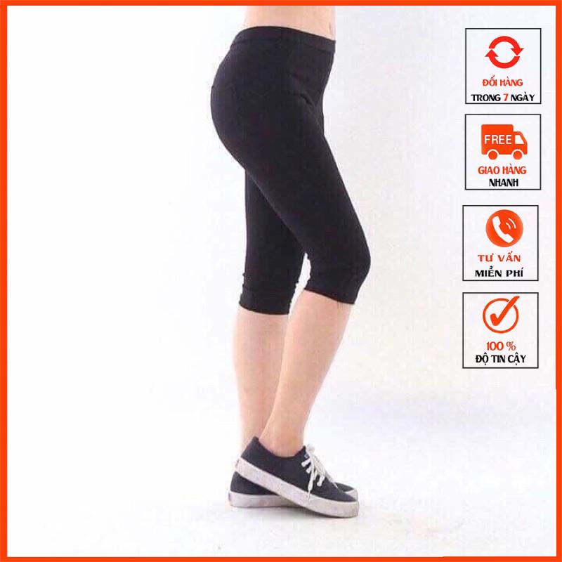 Quần đùi lửng, quần tập gym nữ chất cotton siêu co giãn mã 09xmtk