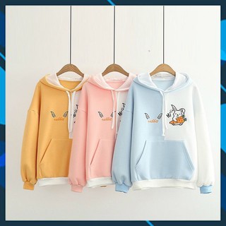 Áo Hoodie Chui Đầu In Hình Thỏ phối màu ngộ nghĩnh FREE SIZE