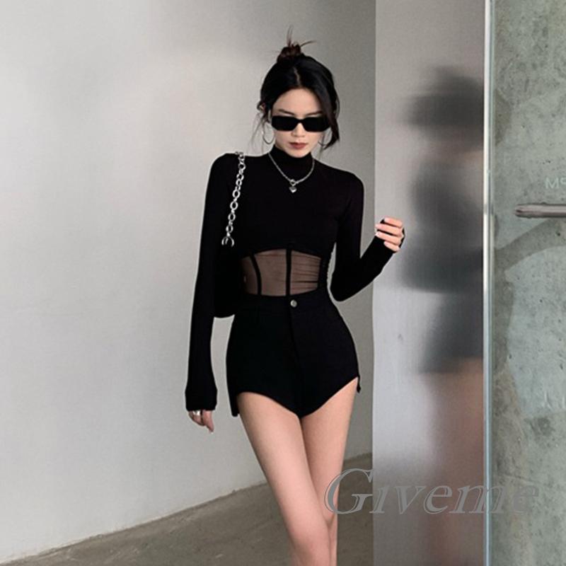 Áo Thun Nữ Dài Tay Cổ Cao Bó Sát Thời Trang Hàn