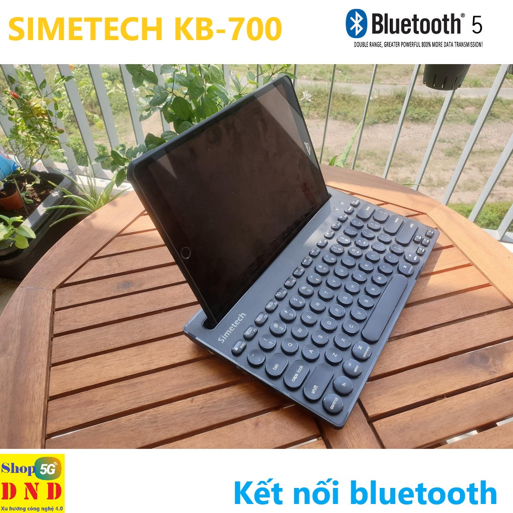 Bàn phím Bluetooth SIMETECH KB-700 Black Multi Device (Kết nối qua bluetooth) - Có khay đỡ đt, Ipad