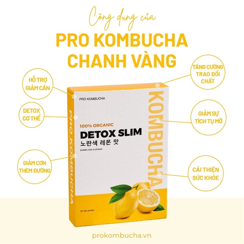 TẶNG THỰC ĐƠN GM KHI MUA 20GÓI Trà Pro Kombucha vị chanh hỗ trợ giảm mỡ - trà detox đẹp da, hỗ trợ giảm cân giảm mỡ thừa