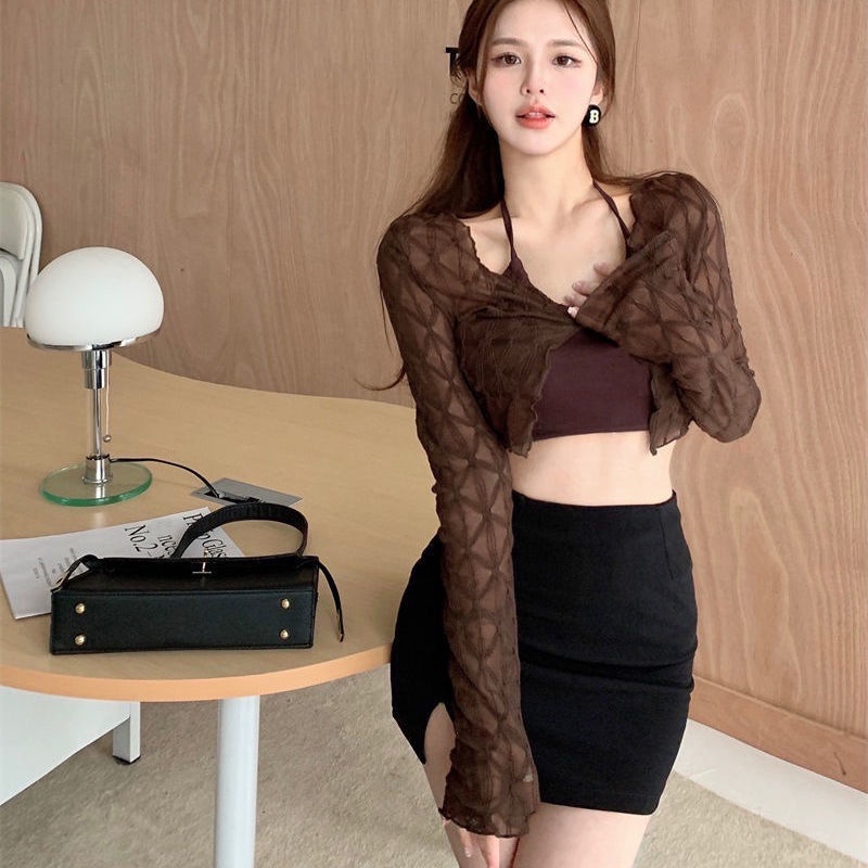 Set đồ COZOKC gồm áo khoác cardigan tay dài và áo không tay thời trang quyến rũ cho nữ