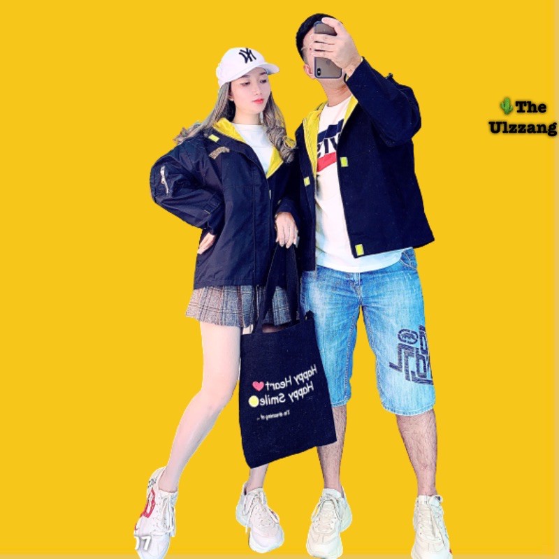 🌵 𝐓𝐡𝐞𝐔𝐥𝐳𝐳𝐚𝐧𝐠 🌵 007 Áo Khoác Kaki Đen-Vàng Hàng Xuất 2 Lớp Cao Cấp. Bomber Jacket Unisex