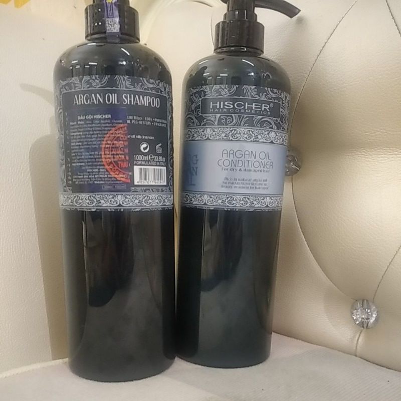 Dầu gội xả Hischer argan oil phục hồi tóc hư tổn hương thơm sang trọng 1000ml