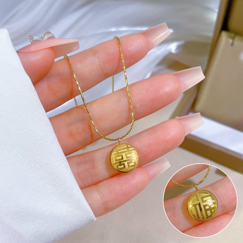 Vòng cổ Hai Mặt Bằng Thép Không Gỉ Mạ Vàng 18K Thời Trang Không Gây Dị Ứng