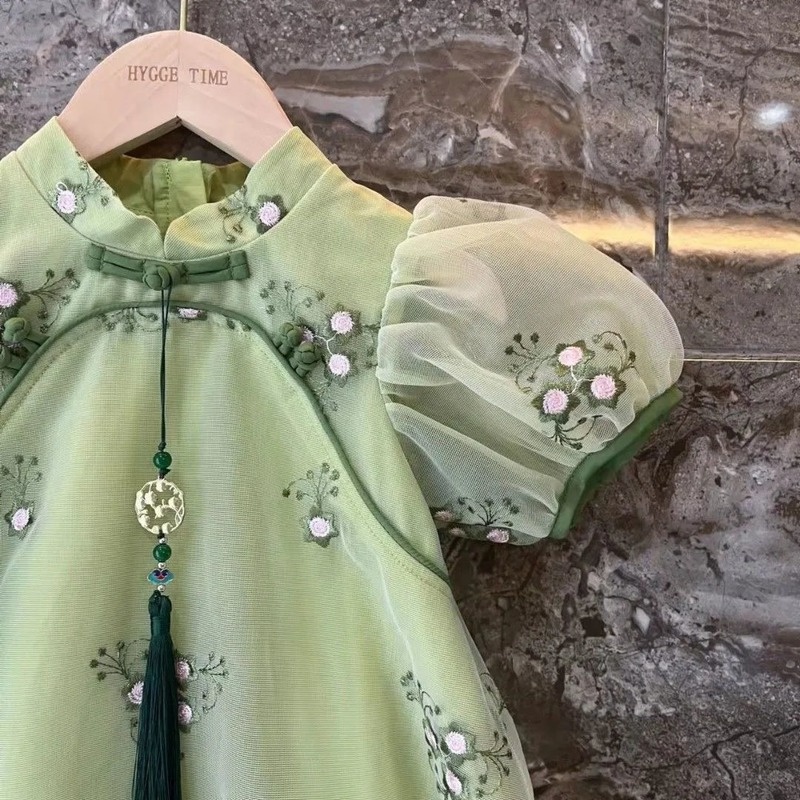 Đầm Sườn Xám Ngắn Tay Thời Trang Mùa Hè Trung Hoa Dành Cho Bé Gái