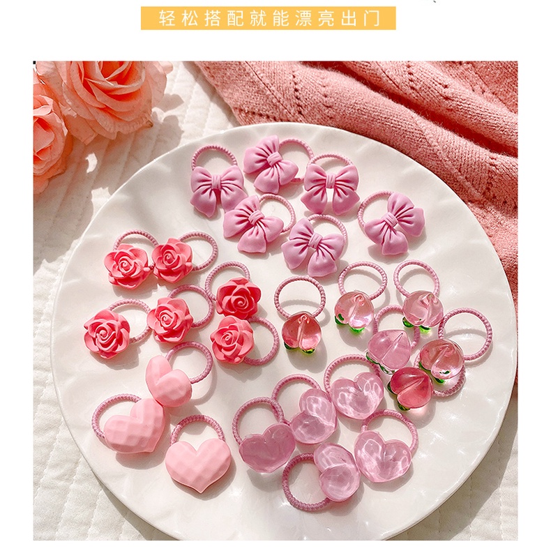 Set 10 cột tóc màu hồng ngọt ngào, đáng yêu phong cách Hàn Quốc cho bé