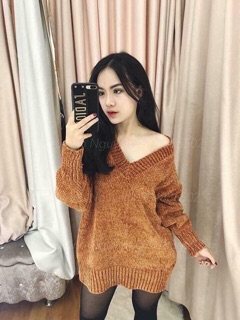 áo len nhung cổ tim