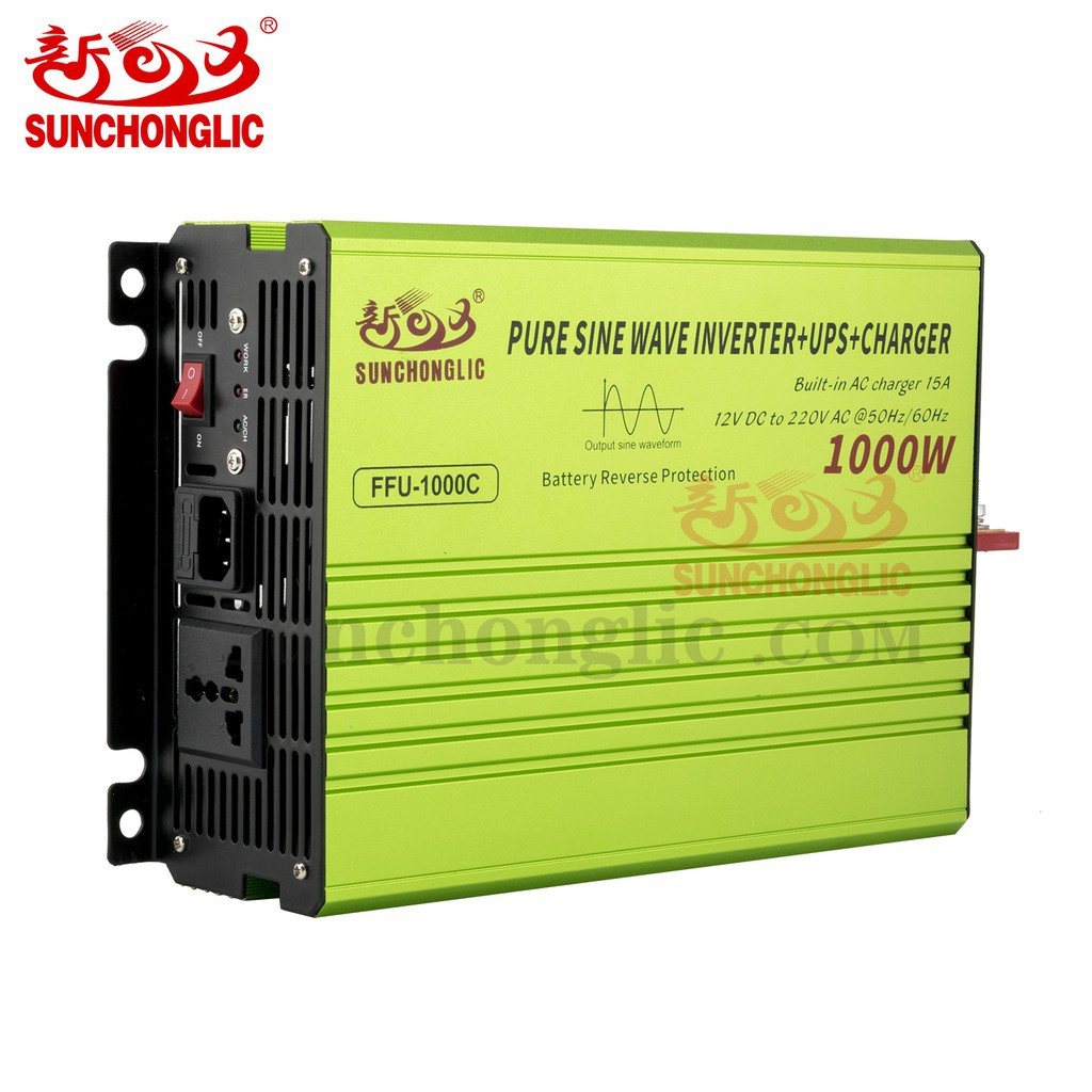 Bộ đổi điện 2N1 12V 1000W Sạc lưới 15A Và UPS FFU-1000C Hàng Chất Lượng SINE CHUẨN