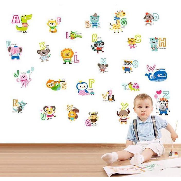 Decal dán tường bảng chữ cái thú tiếng anh