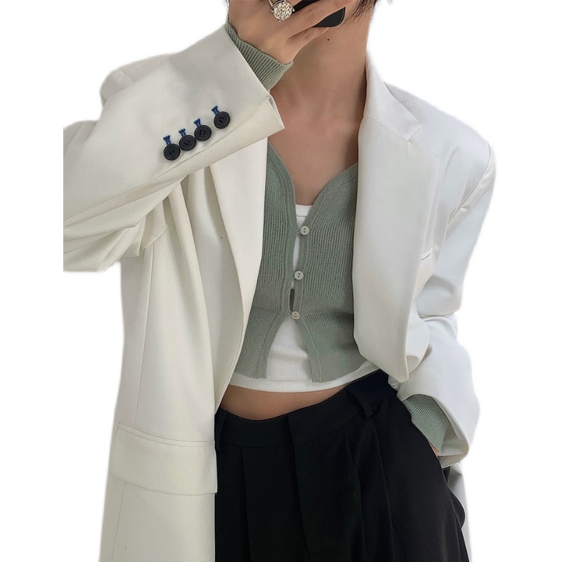 Áo Croptop Dệt Kim Tay Dài Cổ Chữ V Phối Nút Gợi Cảm Cho Nữ