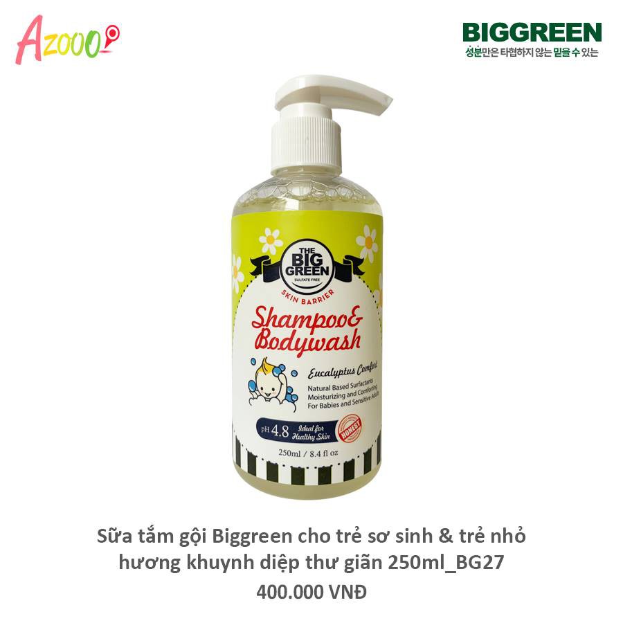 Sữa tắm gội Biggreen cho trẻ sơ sinh & trẻ nhỏ hương khuynh diệp thư giãn 250ml