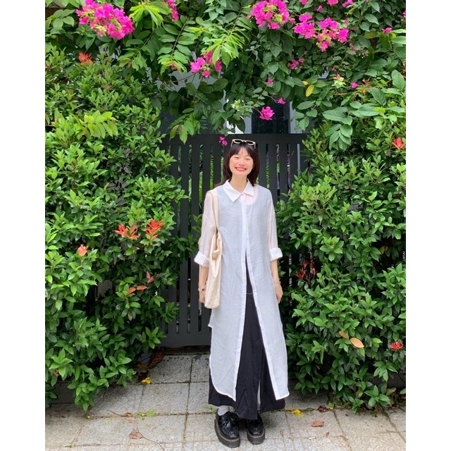 WEDNESDAY Áo sơ mi chất vải tơ linen dáng dài hàn quốc- Long Shirt