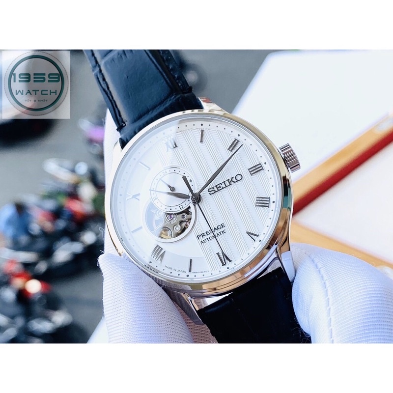 Đồng hồ nam Seiko Presage Open Heart White Leather - SSA379J1 | Shopee Việt  Nam