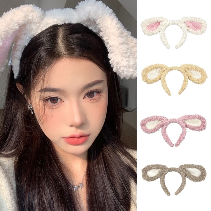 Băng Đô Lông Xù Kiểu Tai Thỏ Hoạt Hình Đáng Yêu Chống Trượt Cho Bé