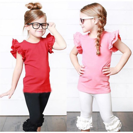 Áo tay cánh tiên , vải cotton , màu trơn cho bé gái