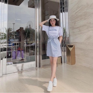 Set yếm sọc + Áo thun chữ