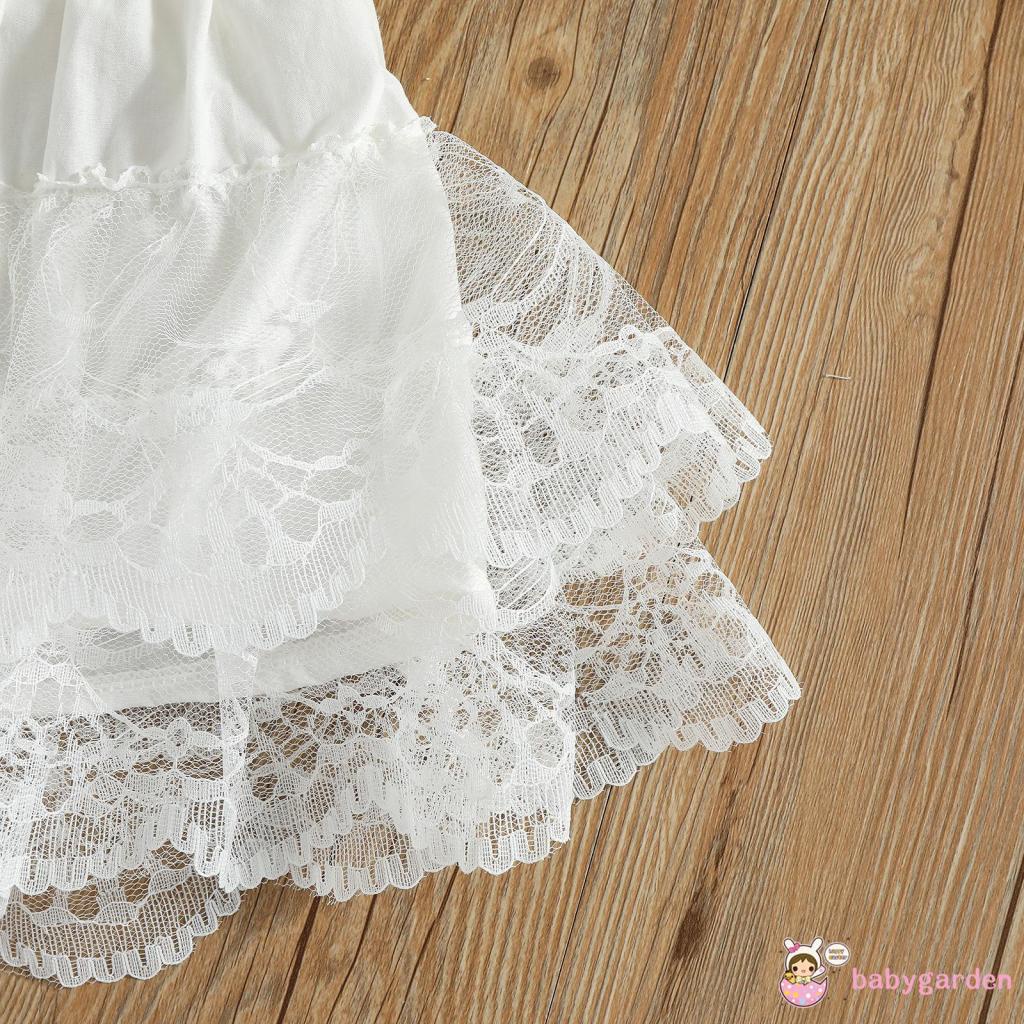 Đầm vải tuyn cổ vuông màu trơn phối ren thời trang cho bé gái 0-3 tuổi