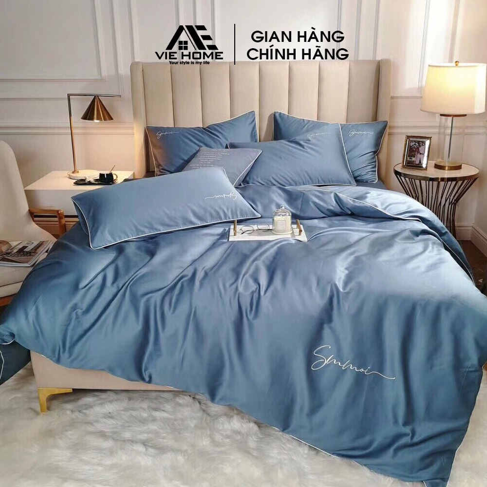 Bộ chăn ga gối lụa Cotton Tencel 40S  VIE Home cao cấp nhập khẩu mềm mát thấm hút tốt, bảo vệ an toàn cho da nhạy cảm