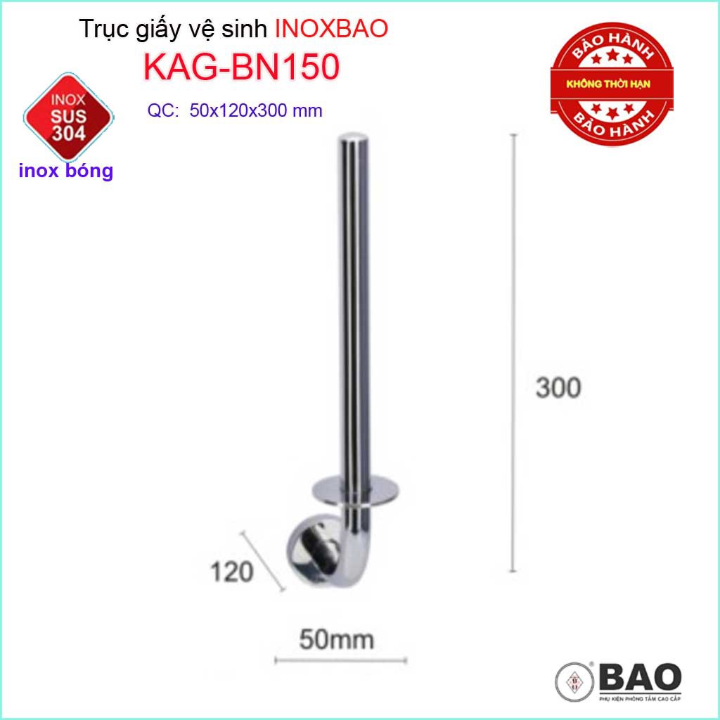 Trục để giấy vệ sinh Inox Bảo KAG-BN150, kệ móc giấy toilet thiết kế hiện đại SUS304 gọn gàng sang trọng