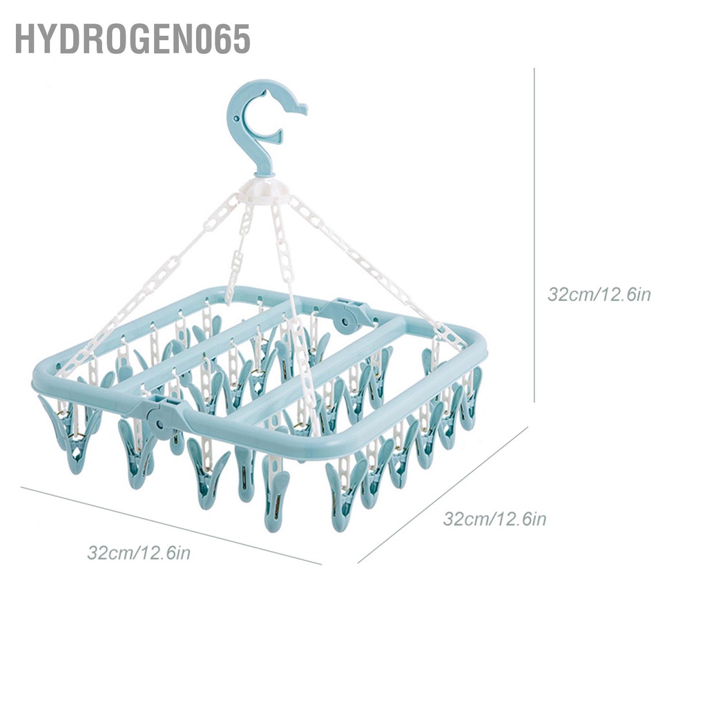 Hydrogen065 Móc treo đồ với 32 Kẹp Có thể gập lại Giặt giũ Clothespin Giá phơi cho vớ Đồ lót Áo ngực Khăn quàng