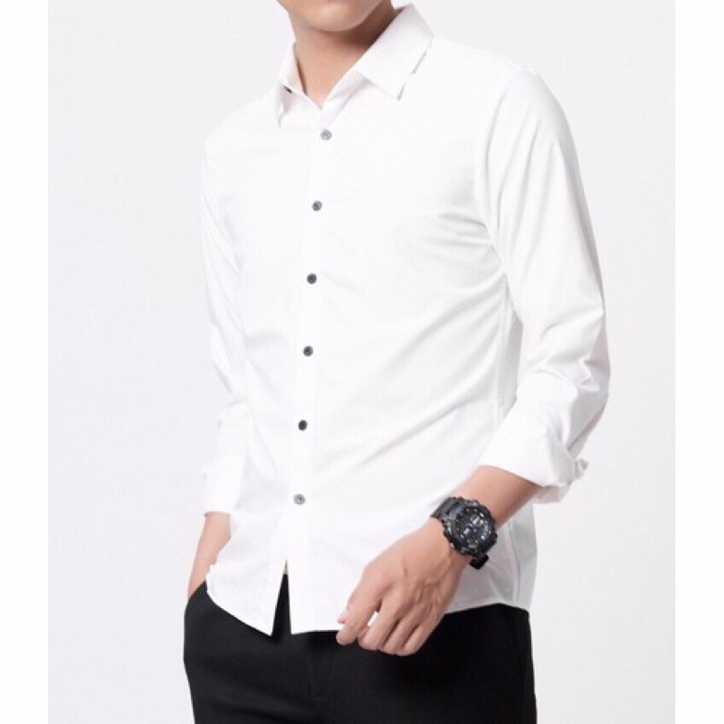 Áo sơ mi nam cúc đen 2 màu Đen-Trắng không nhăn, xuất xịn chuẩn form | BigBuy360 - bigbuy360.vn