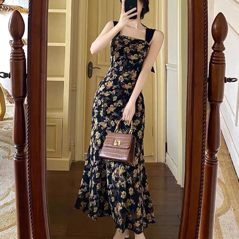 Đầm Hai Dây Dáng Ôm In Hoa Phong Cách Retro Pháp Thời Trang Mùa Hè Hàng Mới Dành Cho Bạn Nữ
