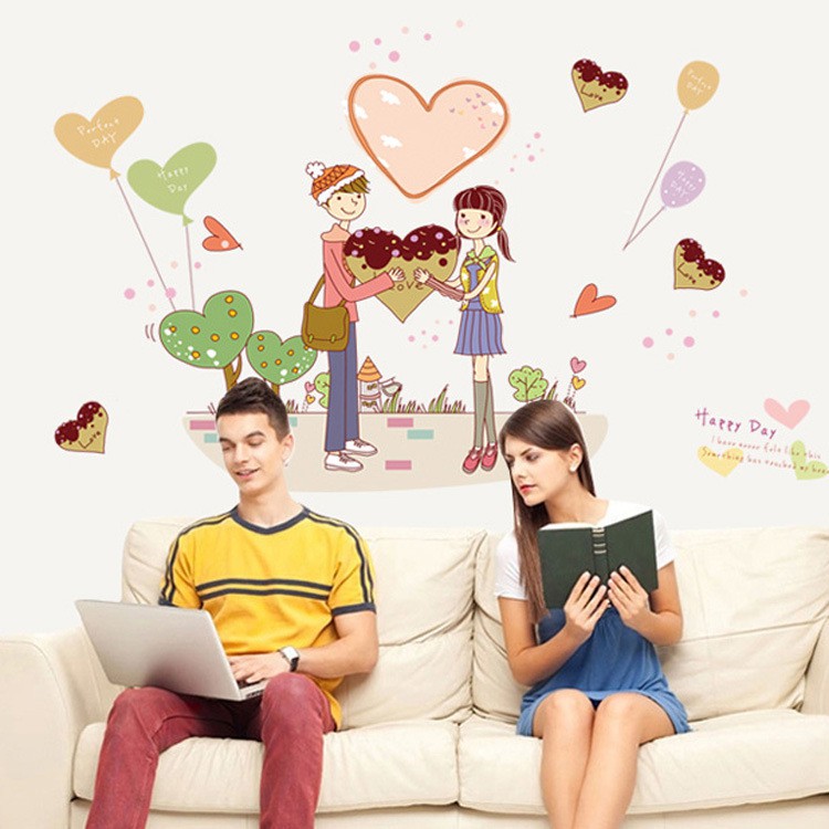 Tranh đề can, decal dán tường tình yêu lãng mạn MJ7011, hình sticker dán tường