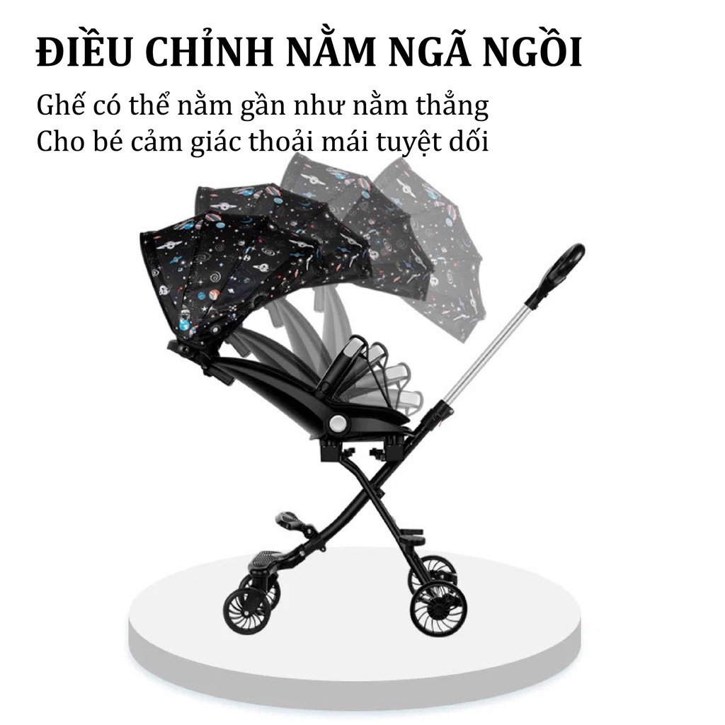 Xe đẩy đi dạo 2 chiều ghế ngả có đệm + mái M8