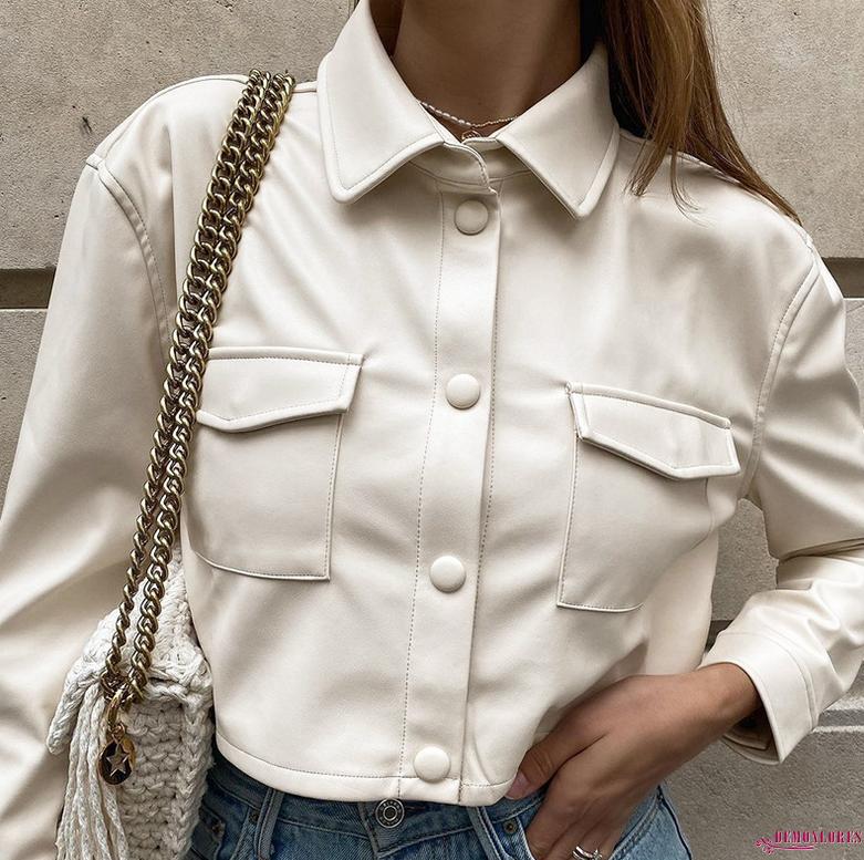 Áo khoác da phối nút thời trang cho nữ