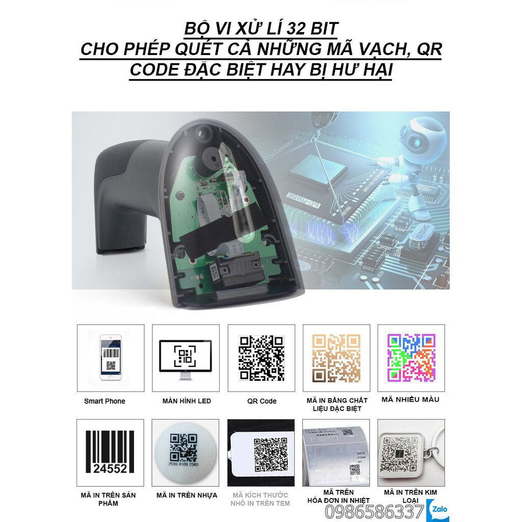 Máy quét QR, barcode một chiều có thể quét được màn hình pc ,smartphone không cần cài đặt Chiteng CT3200
