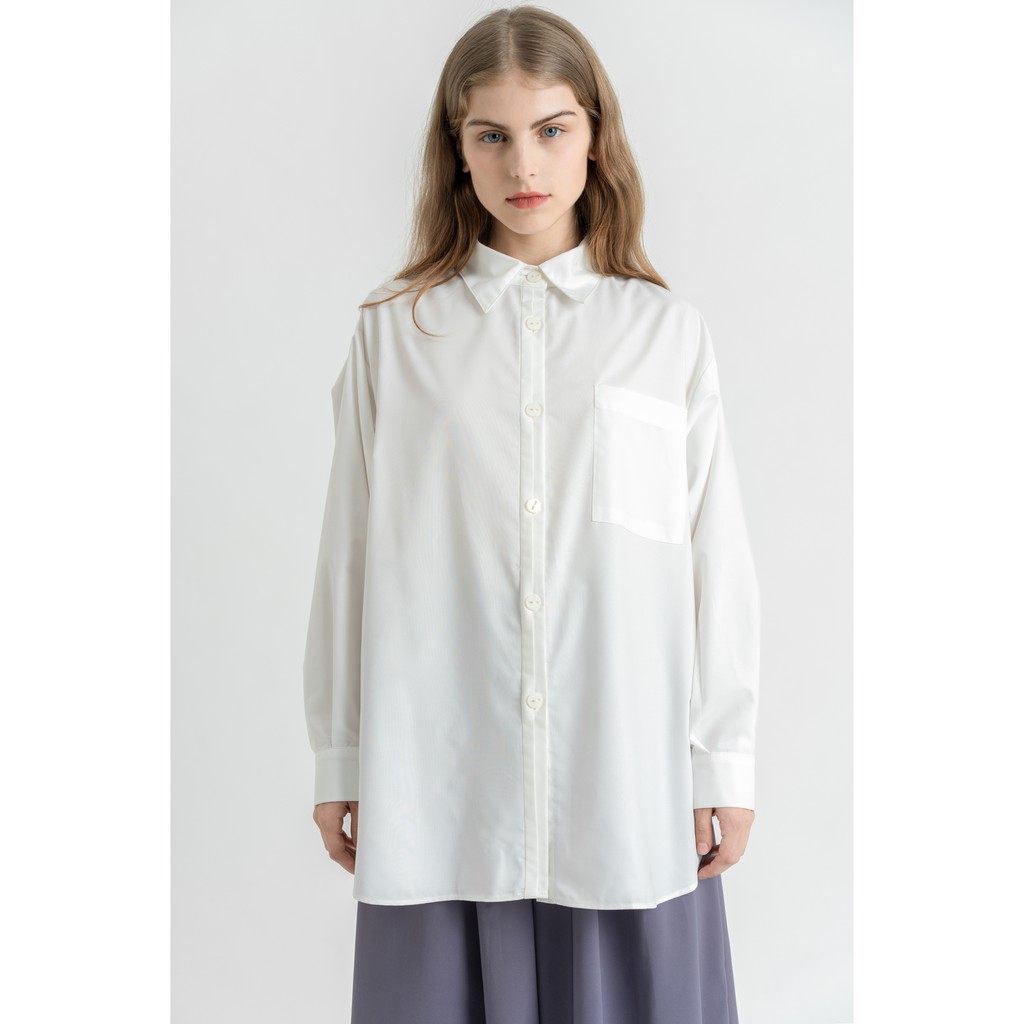 Áo sơ mi nữ KHÂU BY CQ màu trắng Oversized