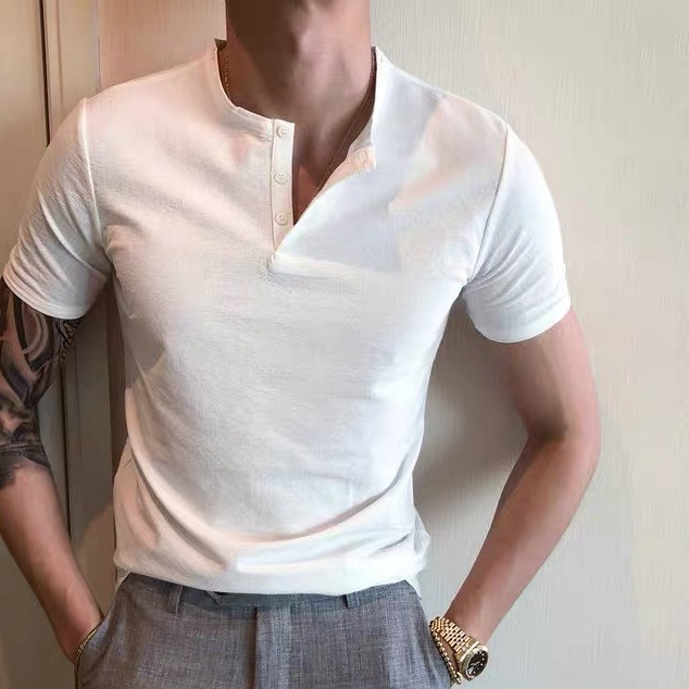 Áo Thun Unisex Cộc Tay Henley 3 Khuy Cotton Co Giãn Thoáng Mát Nhiều Màu