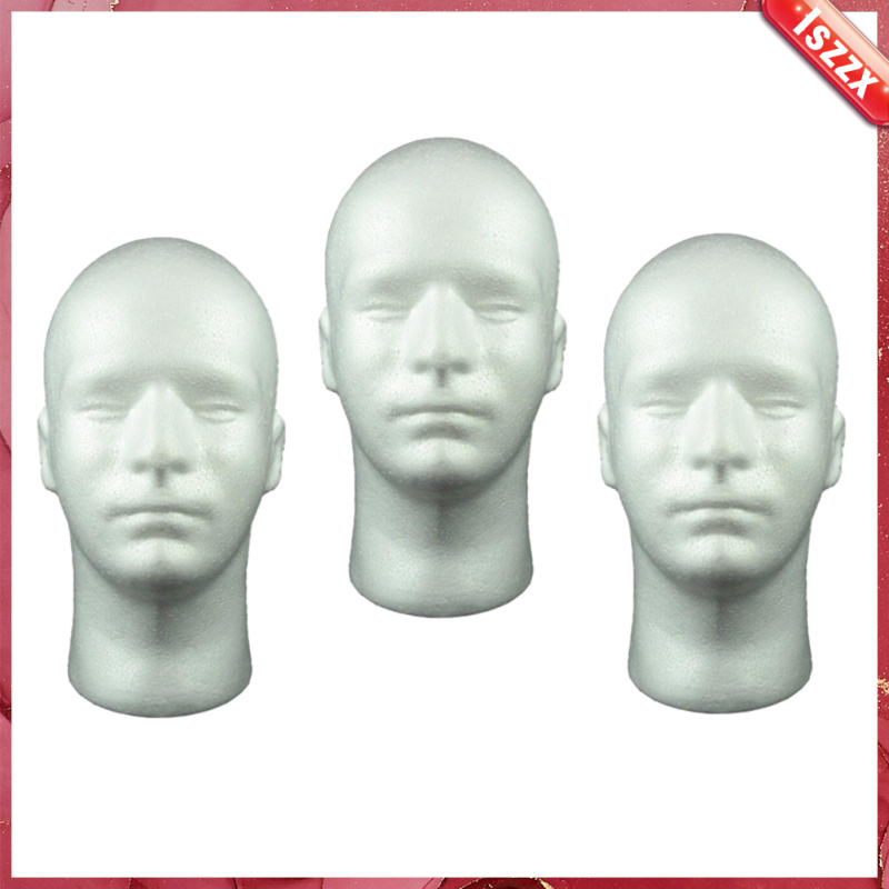 3x 20 Inch Foam Head Male Styrofoam Manequins Mannequin Manican Heads for Wigs