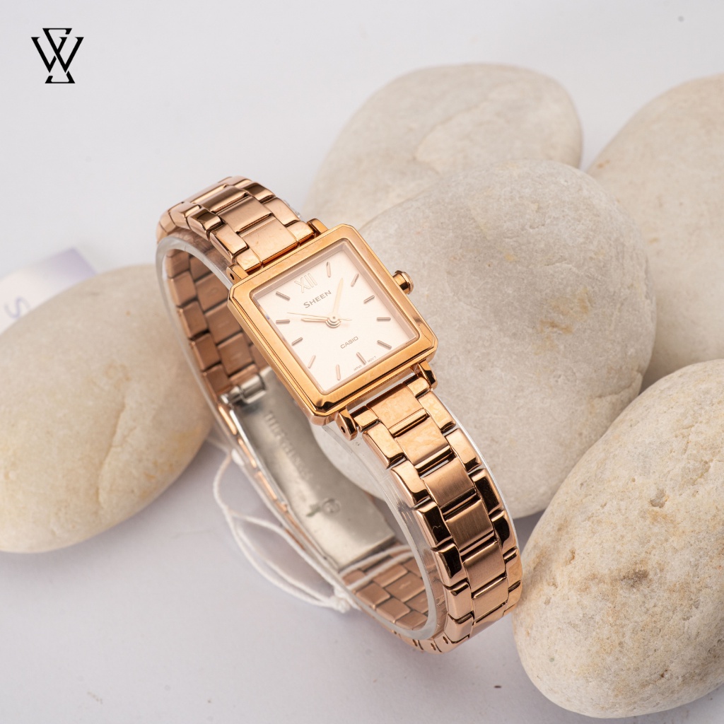 Đồng Hồ Quartz Nữ Casio Sheen WATCHSTORE SHE-4538PG-4AUDF Thiết Kế Kính Sapphire 22mm, Dây Kim Loại, Vỏ Thép Không Gỉ