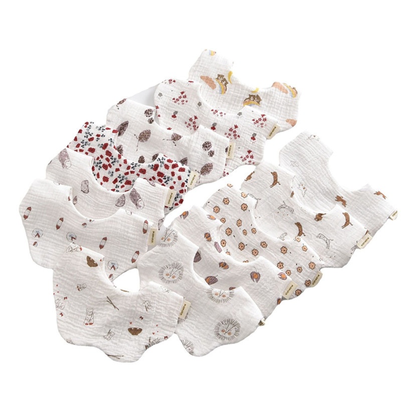 Yếm Ăn 6 Lớp Bằng Chất Liệu Muslin Hình Cánh Hoa Xoay 360 Độ Dành Cho Các Bé