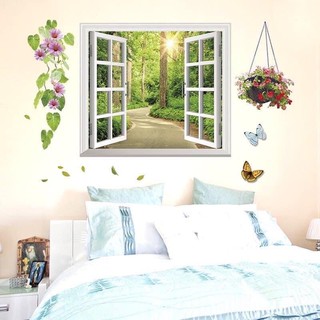 [6 mẫu] Decal dán tường mẫu cửa sổ 3D