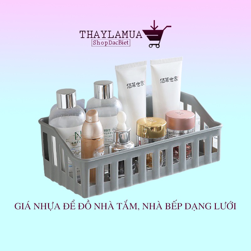 Giá để đồ nhà tắm, để gia vị dán tường chắc chắn bằng nhựa dạng đan lưới