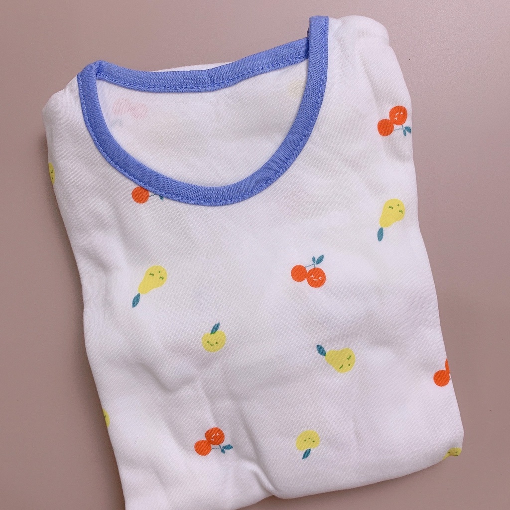 Bộ cotton xuất Hàn Moimoln / Agabang - màu trắng hình quả viền cổ xanh