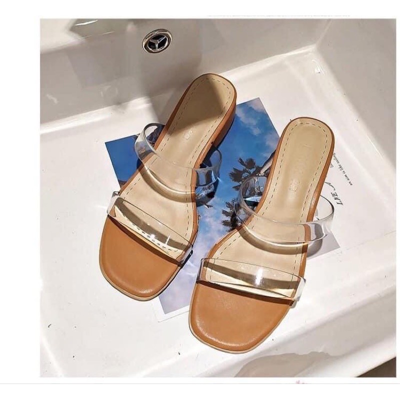 Dép Guốc vân gỗ 2 quai trong gót bò 3p CG-0398