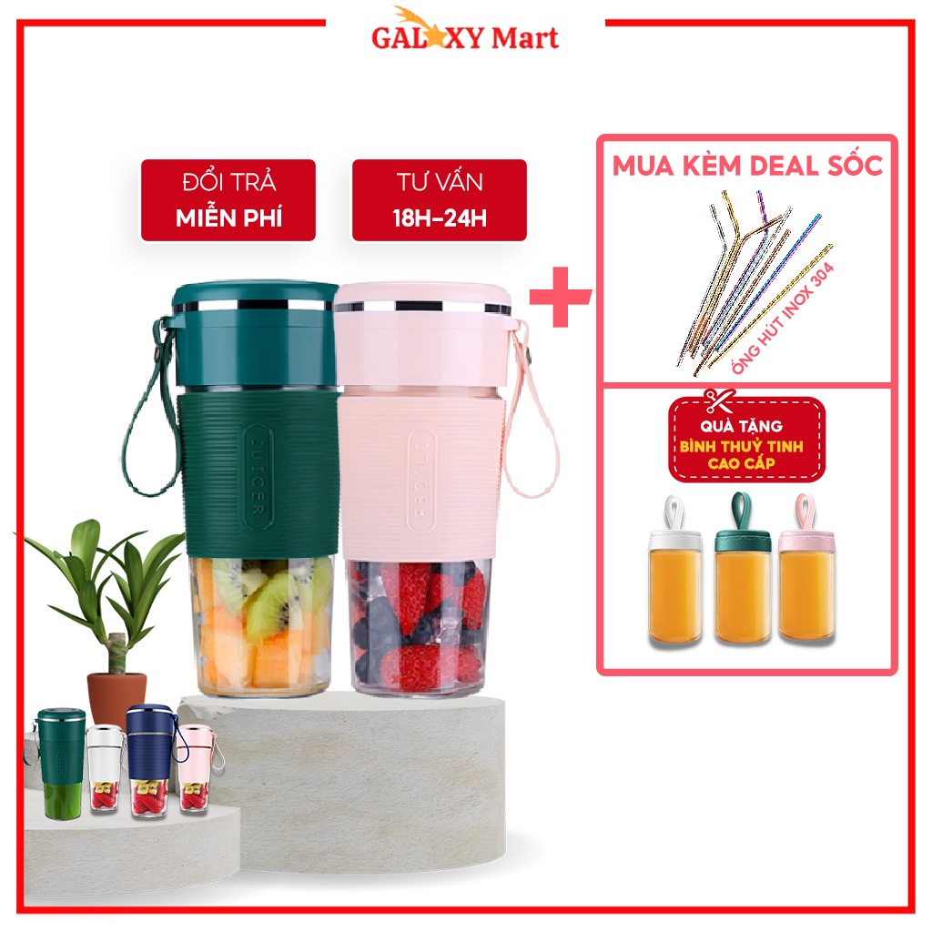 Máy xay sinh tố cầm tay không dây JUICER Cốc Thủy Tinh 4 và 6 Lưỡi say Trái Cây Đa Năng Sạc Usb Siêu Nhanh chính hãng