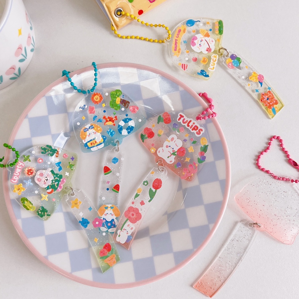 Móc Khóa DIY Dây Bi Chuông Gió Acrylic Furin Tự Trang Trí
